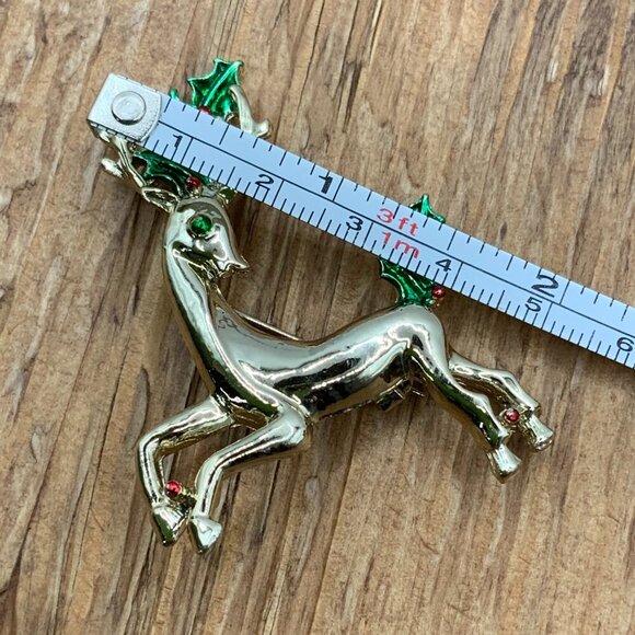 Gerry's Vintage Christmas Reindeer Gold Tone Enamel Brooch - Picture 6 of 6